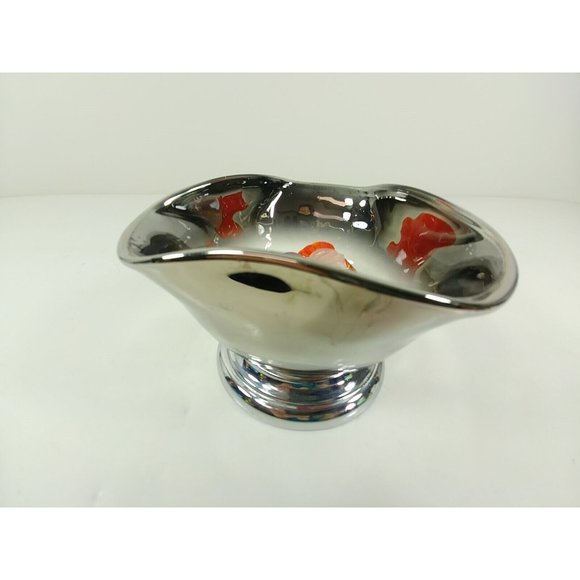 Bowl Folded Edge Silver Translucent Metal Toned Base - Picture 4 of 9